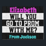 Fun Promposal Idea Black and White Jigsaw Puzzle<br><div class="desc">Create your own favourite text colours with this classic black and white stripe promposal puzzle.</div>