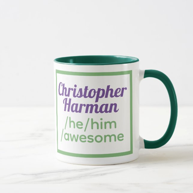 Fun Pronouns - Identifies as He, Him, Awesome. Mug (Right)