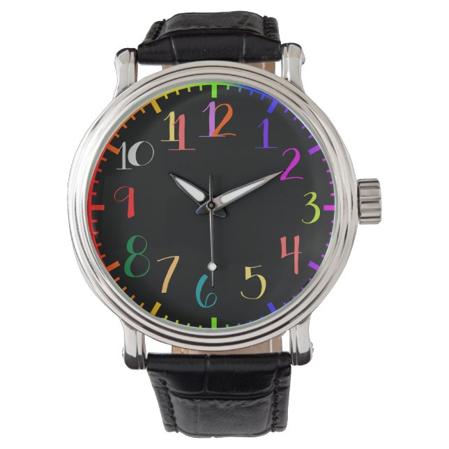 Fun psychedelic look watch with colourful numbers (Front)