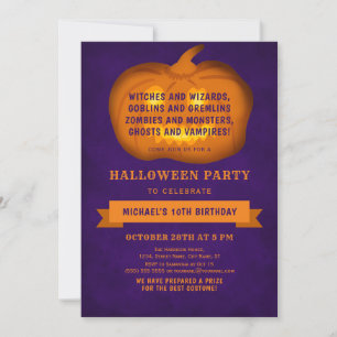 Fun Pumpkin Jack O Lantern Birthday Halloween Invitation