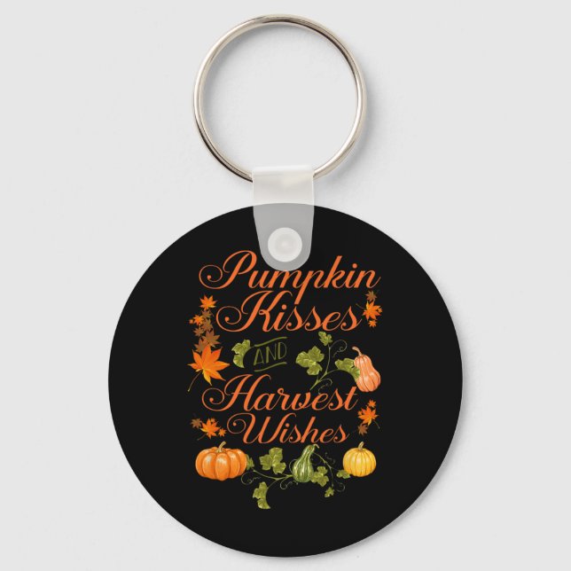 Fun Pumpkin Kisses And Harvest Wishes Men Women Yo Key Ring (Front)