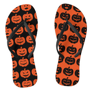 Fun Pumpkin Pattern Orange and Black Odd Halloween Flip Flops