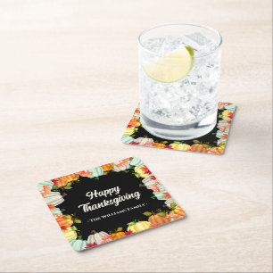 Fun Pumpkin Thanksgiving Dinner Square Paper Coaster