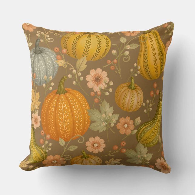 Fun Pumpkins in Autumnal Colours Cushion (Front)