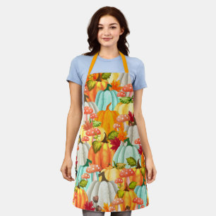 Fun Pumpkins Mushrooms And Fall Leaves Apron