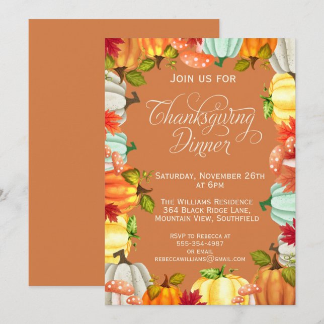 Fun Pumpkins Thanksgiving Dinner Invitation (Front/Back)