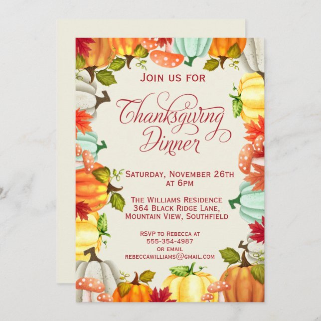 Fun Pumpkins Thanksgiving Dinner Invitation (Front/Back)