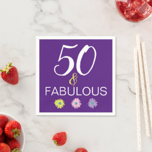 Fun Purple 50 and Fabulous Daisy Illustrated Napki Napkin