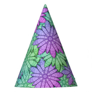 Fun Purple and Green Flowers Party Hat