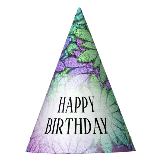 Fun Purple and Green Flowers Party Hat (Front)