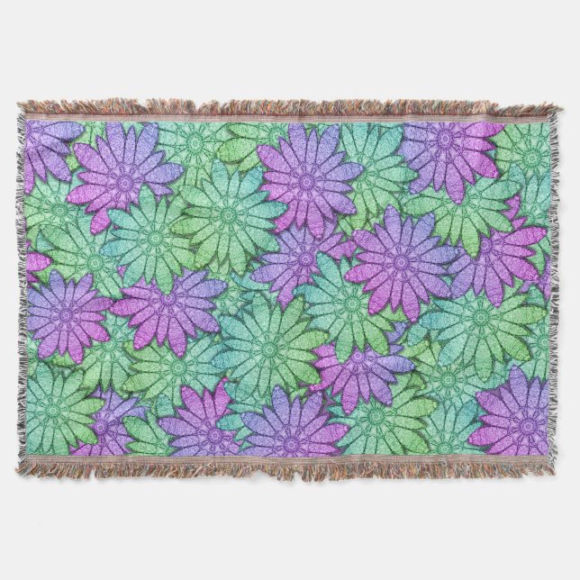 Fun Purple and Green Flowers Throw Blanket (Front)