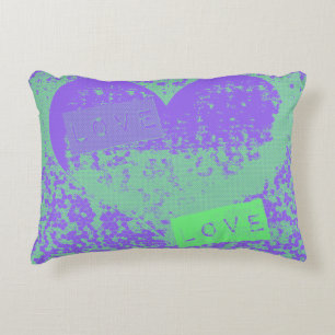 Fun Purple and Mint Retro Heart Design Decorative Cushion