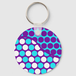 Fun Purple and Teal Polka Dot Wave Pattern Key Ring