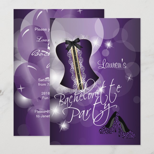 Fun Purple Bachelorette Party Invitation (Front/Back)