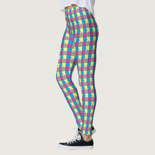 FUN Purple Blue Yellow Gray Puzzle Pattern   Leggings