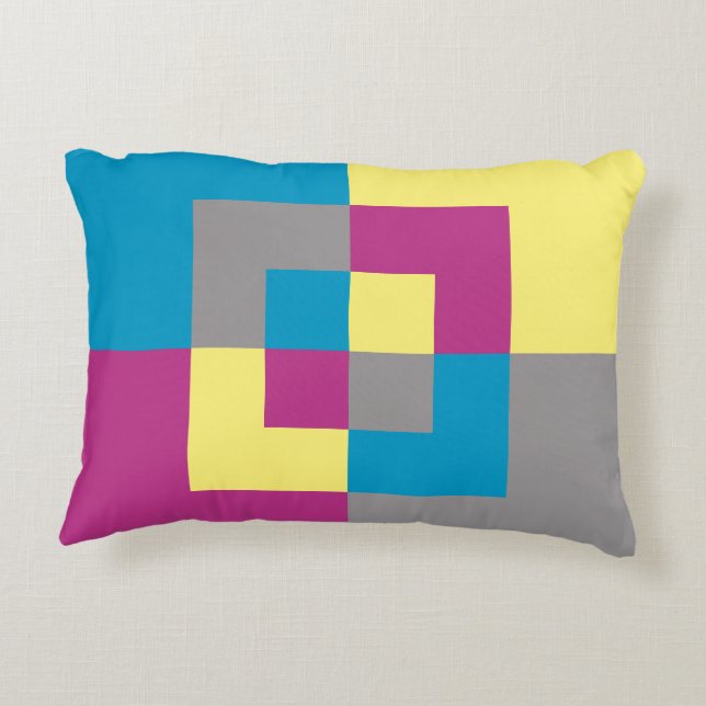 FUN Purple Blue Yellow Grey Puzzle Pattern   Decorative Cushion (Back)