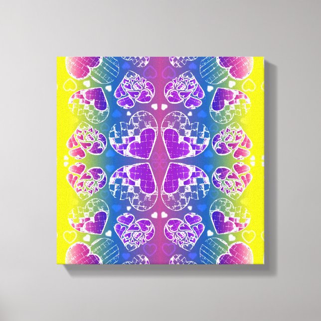 Fun Purple, blue, yellow Whimsical Hearts pattern Canvas Print (Front)