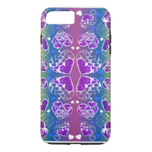 Fun Purple, blue, yellow Whimsical Hearts pattern iPhone 8 Plus/7 Plus Case