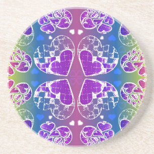 Fun Purple, blue, yellow Whimsical Hearts pattern Coaster