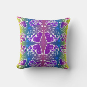 Fun Purple, blue, yellow Whimsical Hearts pattern Cushion