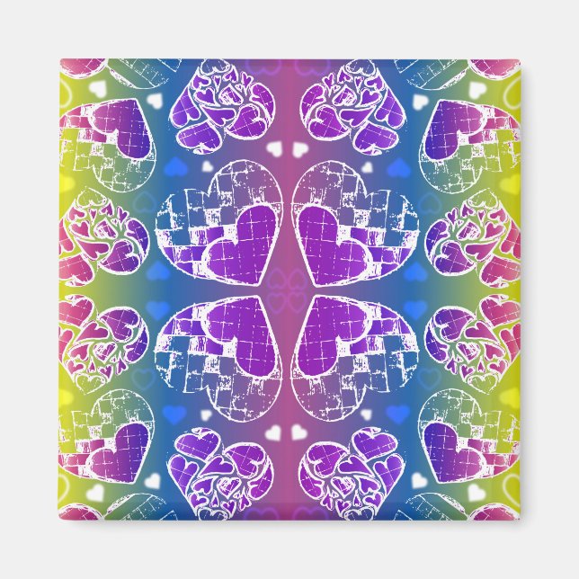 Fun Purple, blue, yellow Whimsical Hearts pattern Magnet (Front)