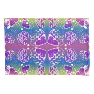 Fun Purple, blue, yellow Whimsical Hearts pattern Pillowcase
