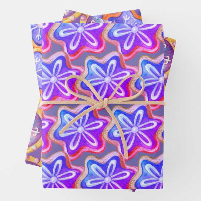 Fun Purple Cookie Pattern  Wrapping Paper Sheet (In situ)