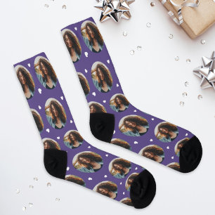 Fun Purple Custom Girlfriend Photo Heart Socks
