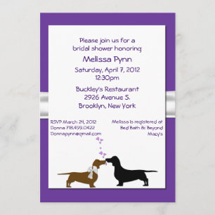 Fun Purple Dachshunds Bridal Shower Invitation