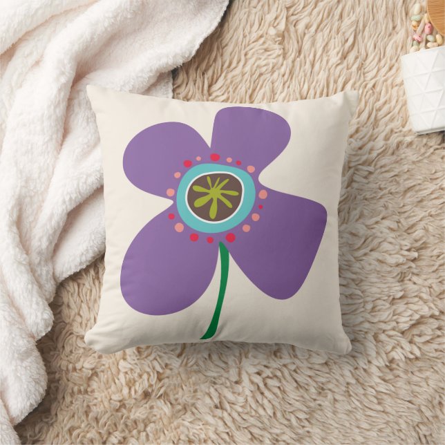 Fun Purple Daisy Pop Cute Summer Flowers Pattern Cushion (Blanket)