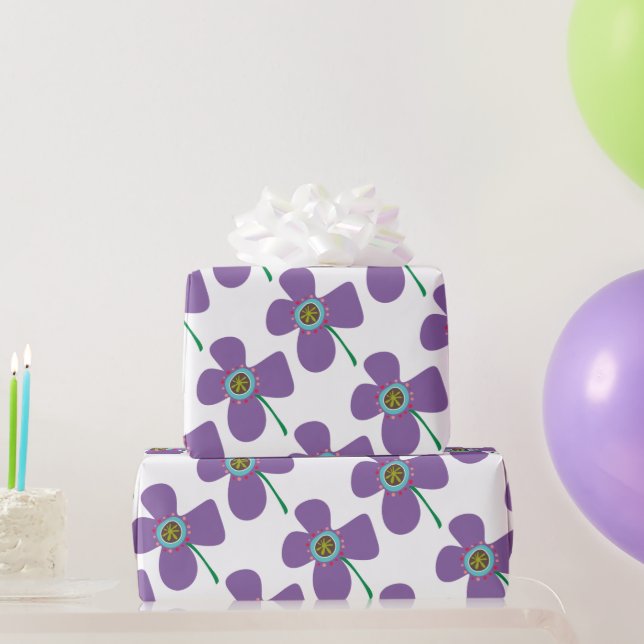 Fun Purple Daisy Pop Summer Flower Whimsical Gift Wrapping Paper (Party Gifts)
