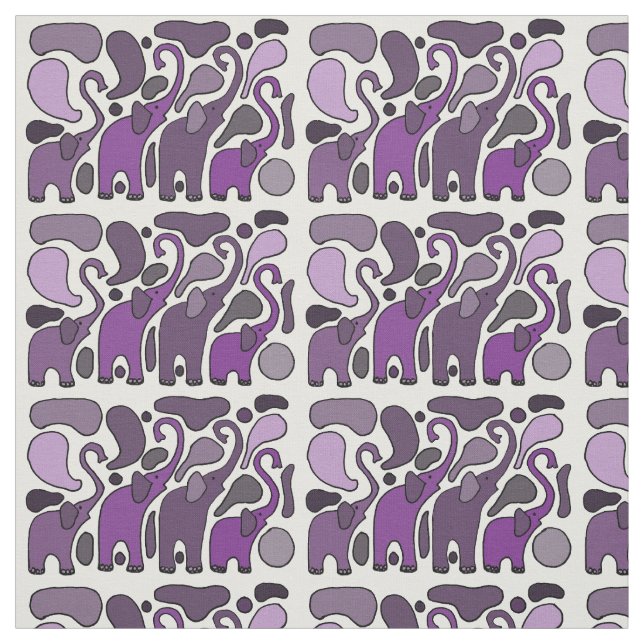 Fun Purple Elephant Abstract Art Fabric (Swatch)