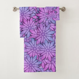 Fun Purple Flowers Bath Towel Set