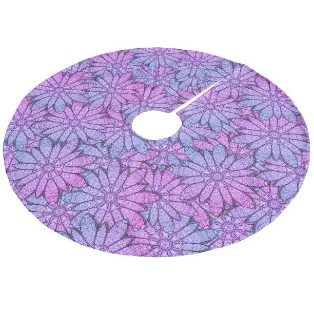 Fun Purple Flowers Fleece Tree Skirt (Angled)