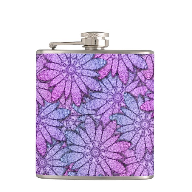 Fun Purple Flowers Hip Flask (Front)