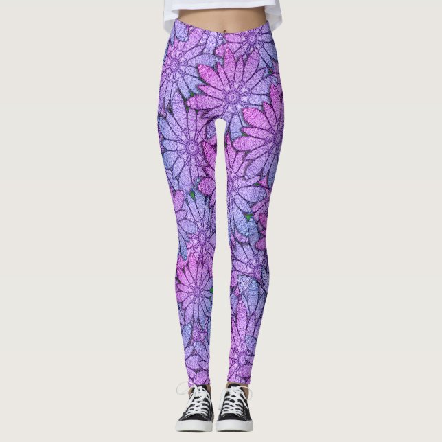 Fun Purple Flowers Leggings (Front)