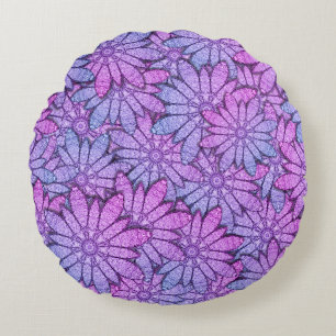Fun Purple Flowers Round Cushion