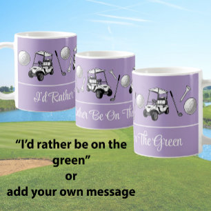 Fun Purple Golf Balls and Cute Cart Custom Message Coffee Mug