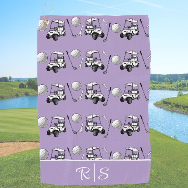 Fun Purple Golf Balls Cute Cart Custom Monogram Towel (Creator Uploaded)