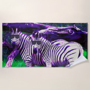 Fun Purple Green Zebras Wearing Sunglasses Animal Beach Towel