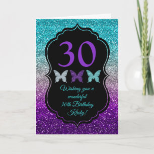 Fun Purple Grey Blue Glitter Sparkle Birthday Card