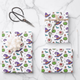 Fun Purple Halloween,Green Magic Witchy Bottle Wrapping Paper Sheet