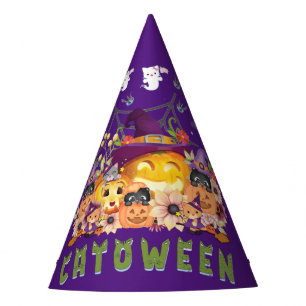 Fun Purple Hat Catoween, Cute Orange Pumpkin