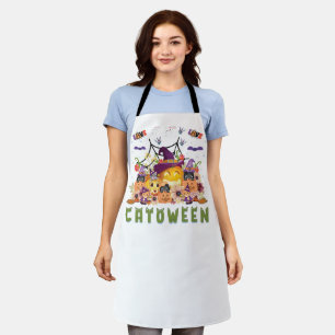 Fun Purple Hat Catoween, Cute Orange Pumpkin, Cato Apron