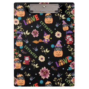 Fun Purple Hat Catoween, Cute Orange Pumpkin Clipboard