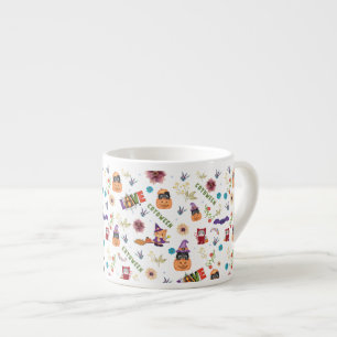 Fun Purple Hat Catoween, Cute Orange Pumpkin Espresso Cup