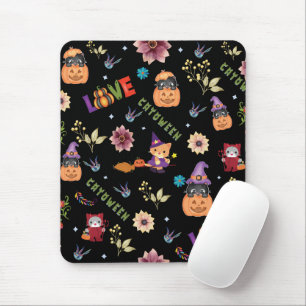 Fun Purple Hat Catoween, Cute Orange Pumpkin Mouse Mat