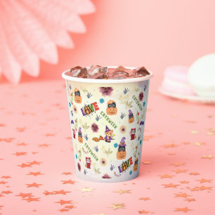 Fun Purple Hat Catoween, Cute Orange Pumpkin Paper Cups