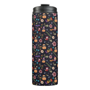 Fun Purple Hat Catoween, Cute Orange Pumpkin Thermal Tumbler