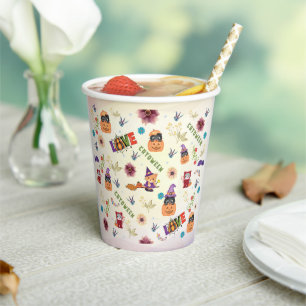 Fun Purple Hat Catoween, Cute pumpkin Paper Cups